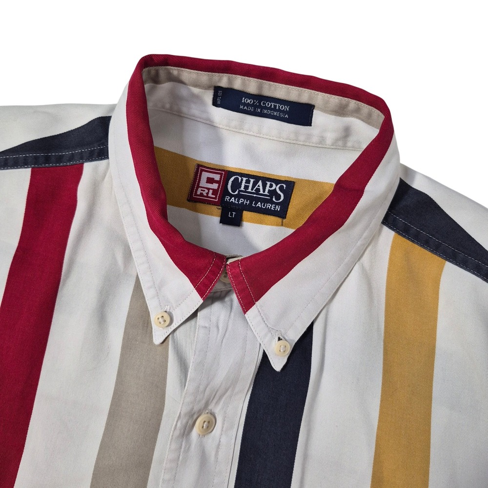Chaps Ralph Lauren Shirt Mens LT Short Sleeve Multi Color Striped Cotton Vtg 80s
